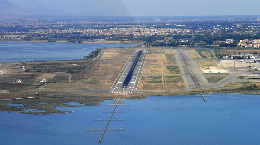 Elmas airport view with Clivet rooftops