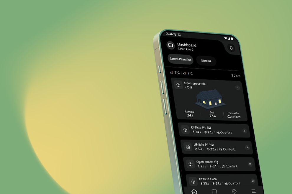 Smartphone mit Clivet Eye App, Sie können Ihre Wohlfühltemperatur bequem vom Sofa aus per Smartphone einstellen