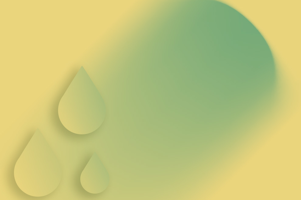 Grafische Darstellung von Wassertropfen mit gelbem und grünem Verlauf, Box 2 ohne sichtbare Rohre und ein cleveres Auslasssystem