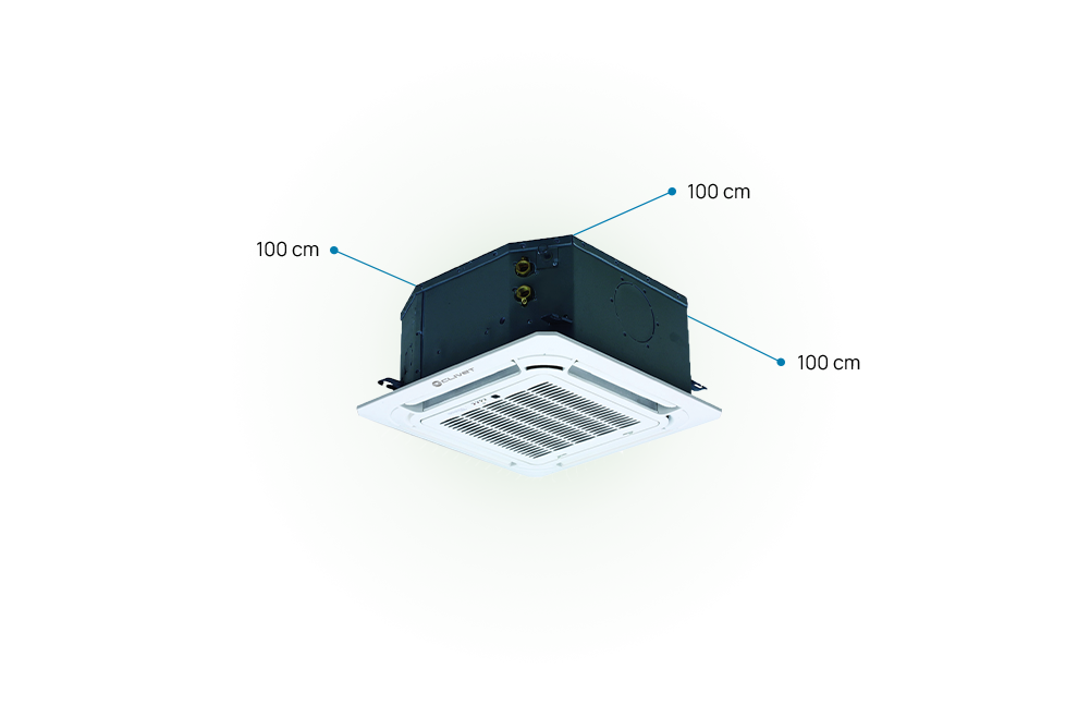 Einzuhaltende Installationsabstände für das ELFOSPACEBOX3-Gerät: 100 cm auf jeder Seite